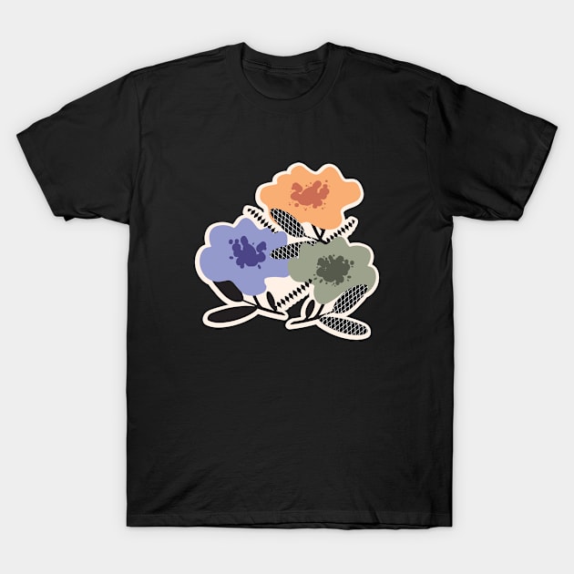 Quirky Poppies with black leaves on cream background T-Shirt by MinkkiDraws